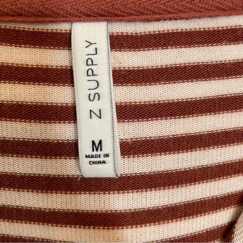 Z Supply Brick Red/Cream Striped Hoodie Kangaroo Pocket Rope Ties Size M - Picture 11 of 13